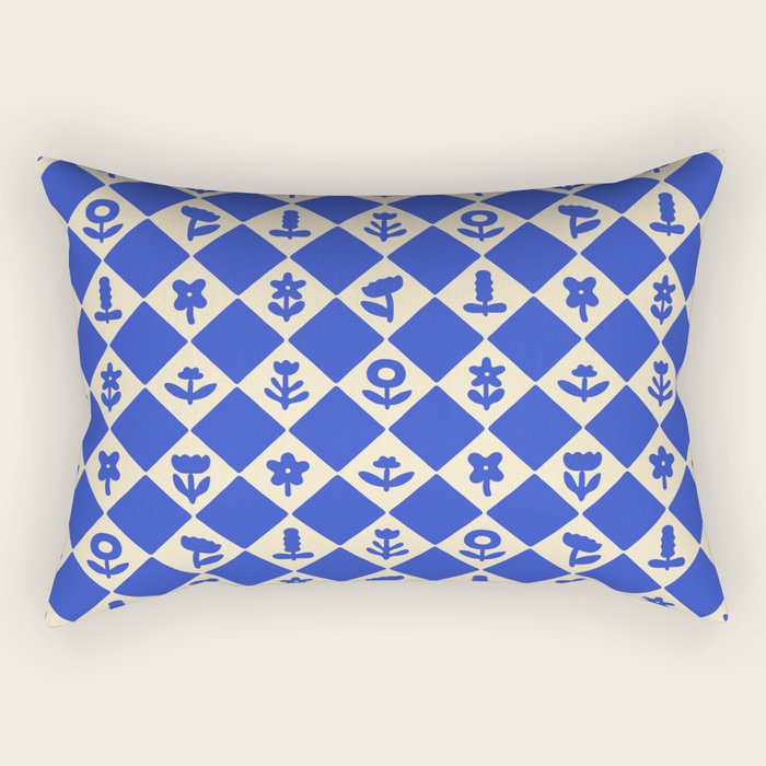 Abstract blue flower collage art pattern Rectangular Pillow Gallery Image 2