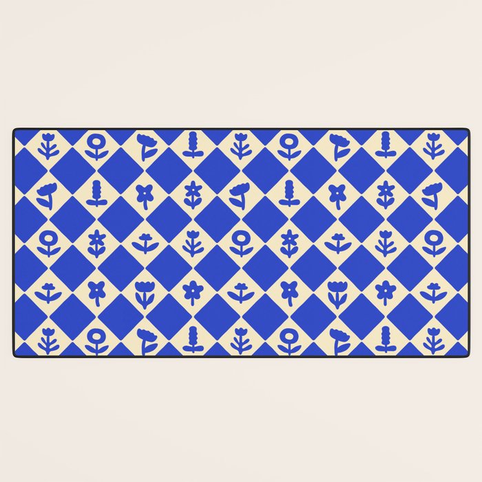 Abstract blue flower collage art pattern Desk Mat Gallery Image 3