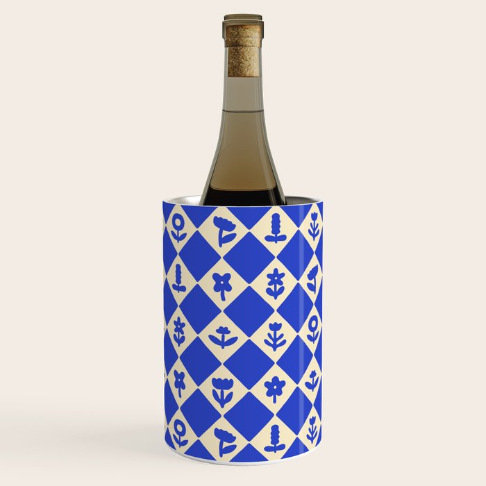 Abstract blue flower collage art pattern Wine Chiller Gallery Image 3
