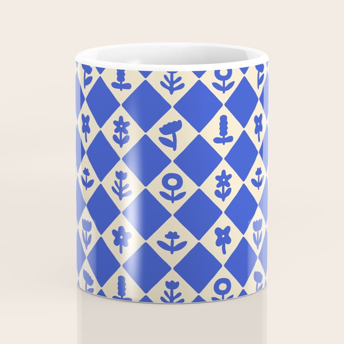 Abstract blue flower collage art pattern Coffee Mug Gallery Image 4