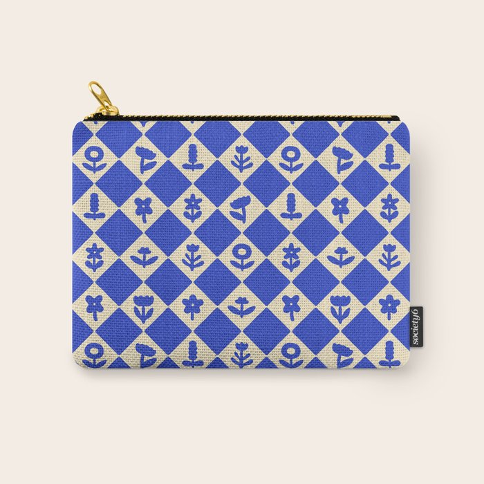 Abstract blue flower collage art pattern Carry All Pouch Gallery Image 1