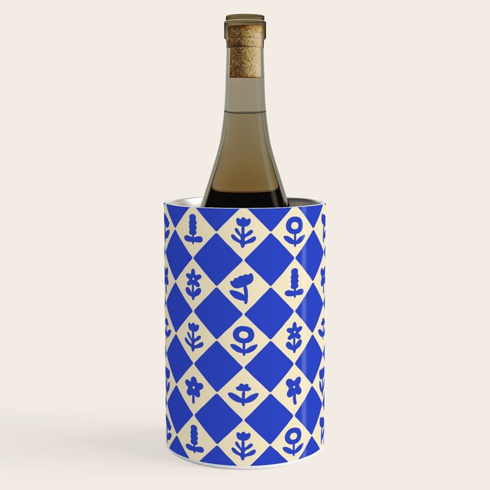Abstract blue flower collage art pattern Wine Chiller Gallery Image 1
