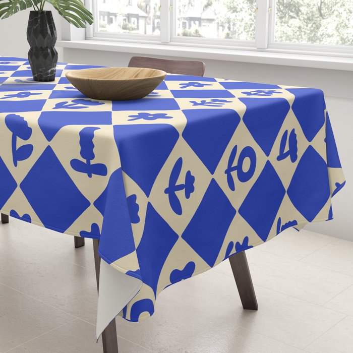 Abstract blue flower collage art pattern Tablecloth Gallery Image 3