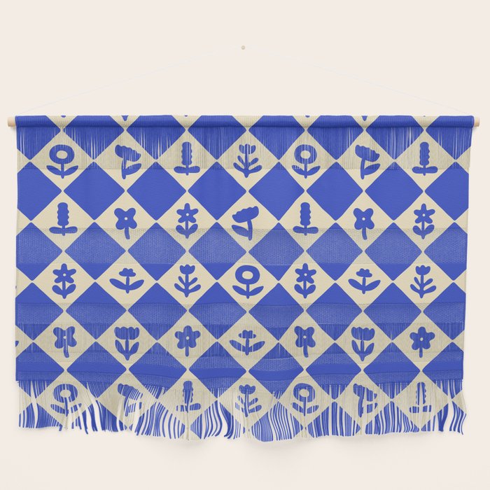 Abstract blue flower collage art pattern Wall Hanging Gallery Image 1