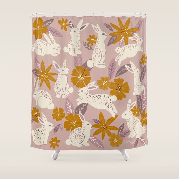 Bunnies & Blooms - Mauve & Ochre Palette Shower Curtain Gallery Image 1