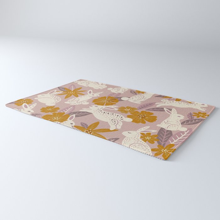Bunnies & Blooms - Mauve & Ochre Palette Rug Gallery Image 3