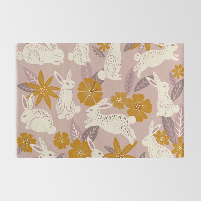 Bunnies & Blooms - Mauve & Ochre Palette Rug Gallery Image 2