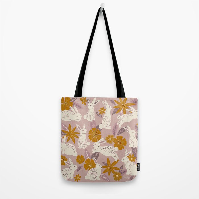 Bunnies & Blooms - Mauve & Ochre Palette Tote Bag Gallery Image 2