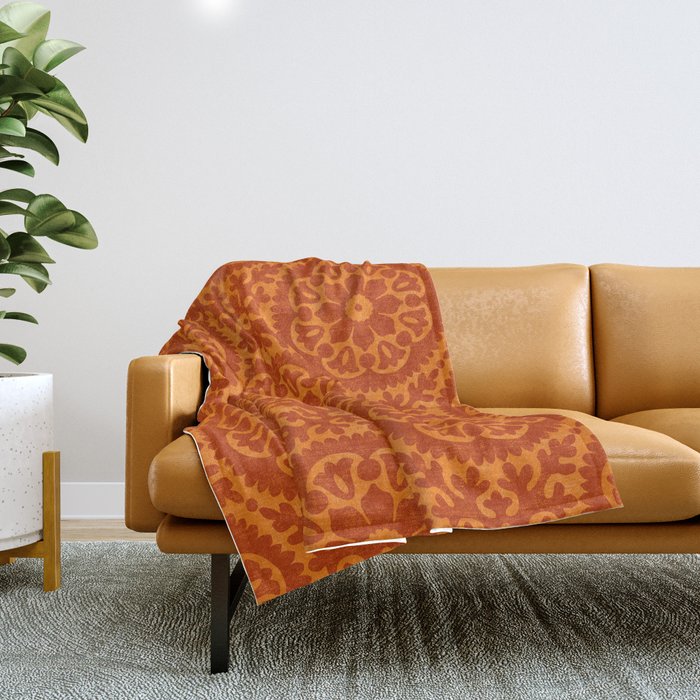 Folk Art Mandala - orange and red Throw Blanket Gallery Image 1