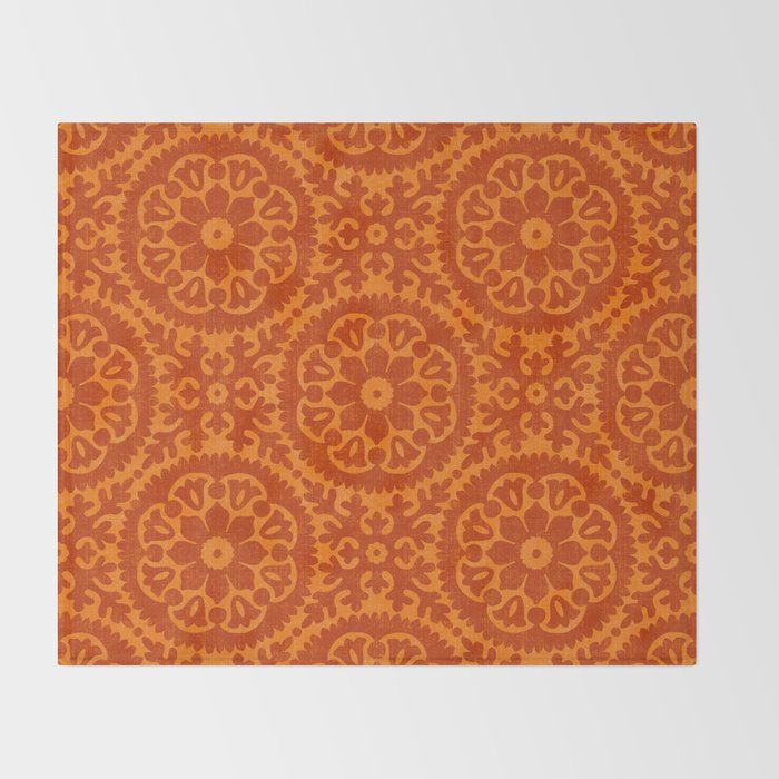 Folk Art Mandala - orange and red Throw Blanket Gallery Image 2