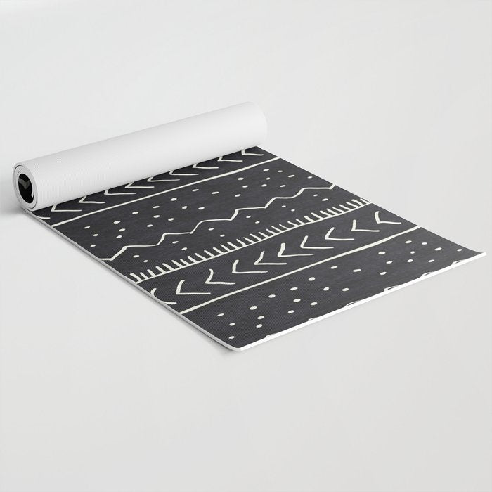 Cute Geometric Stripe in Black and White Yoga Mat Gallery Image 2