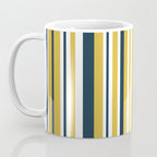 Vertical Stripes in Navy Blue, Mustard Yellow, and White Coffee Mug Gallery Image 3