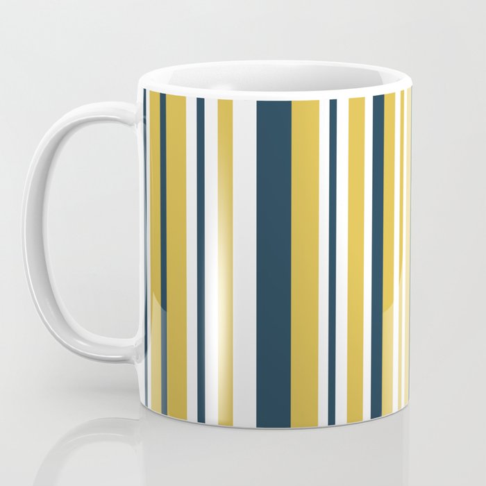 Vertical Stripes in Navy Blue, Mustard Yellow, and White Coffee Mug Gallery Image 3