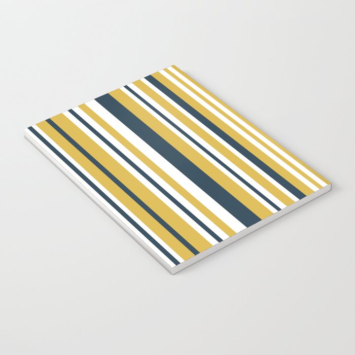 Vertical Stripes in Navy Blue, Mustard Yellow, and White Notebook Gallery Image 3