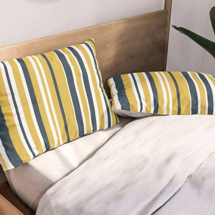 Vertical Stripes in Navy Blue, Mustard Yellow, and White Pillow Sham Gallery Image 2