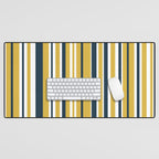 Vertical Stripes in Navy Blue, Mustard Yellow, and White Desk Mat Gallery Image 1