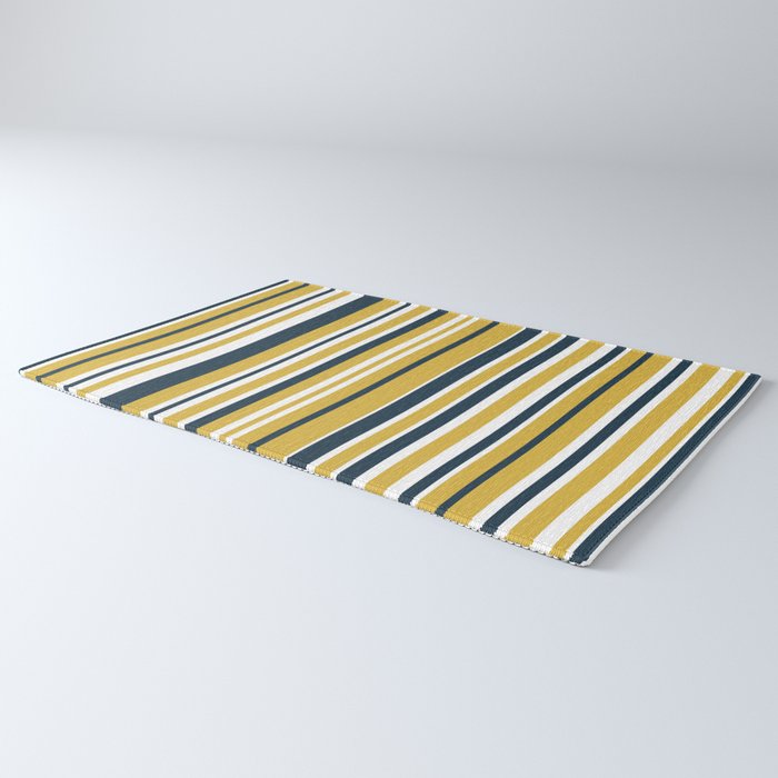 Vertical Stripes in Navy Blue, Mustard Yellow, and White Rug Gallery Image 3