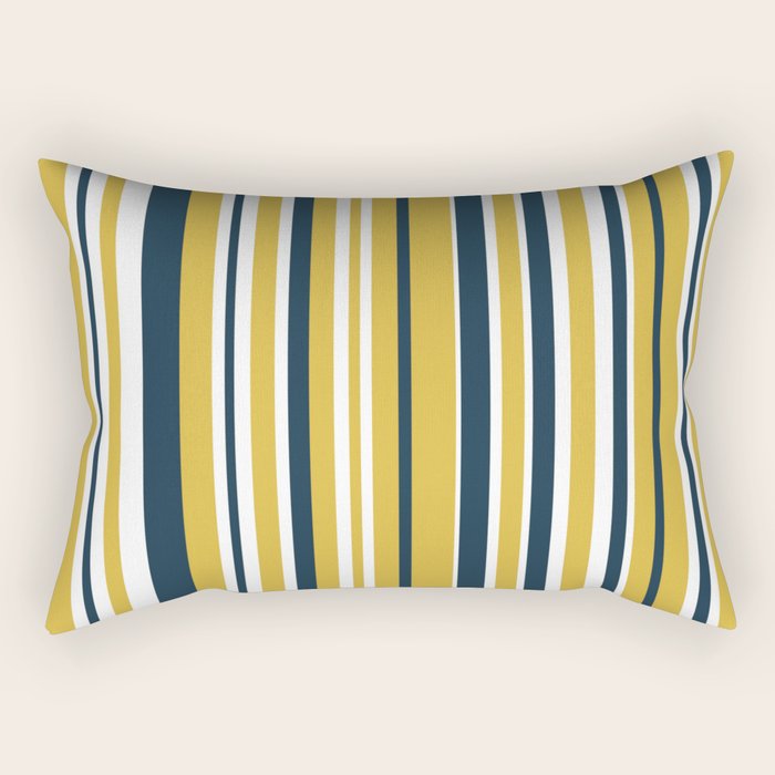 Vertical Stripes in Navy Blue, Mustard Yellow, and White Rectangular Pillow Gallery Image 1