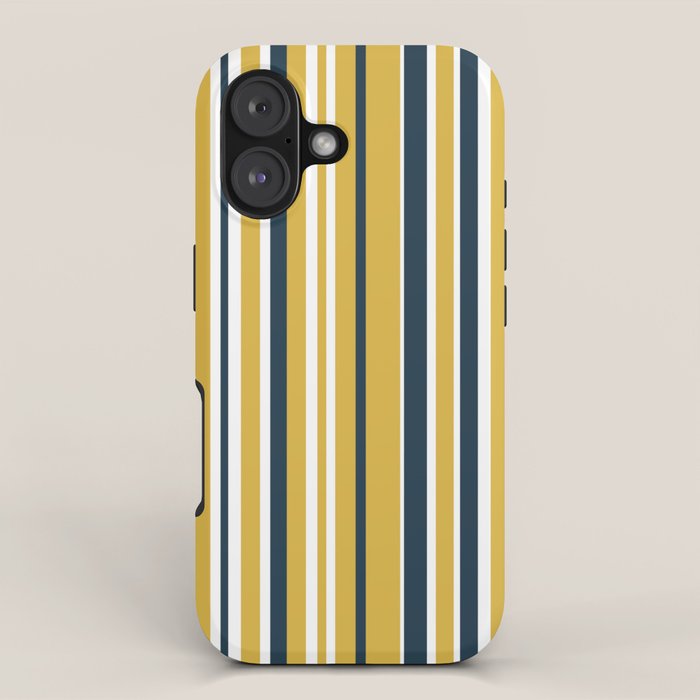 Vertical Stripes in Navy Blue, Mustard Yellow, and White iPhone Case Gallery Image 1