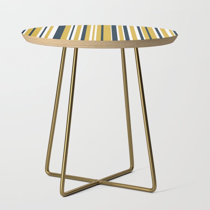 Vertical Stripes in Navy Blue, Mustard Yellow, and White Side Table Gallery Image 1