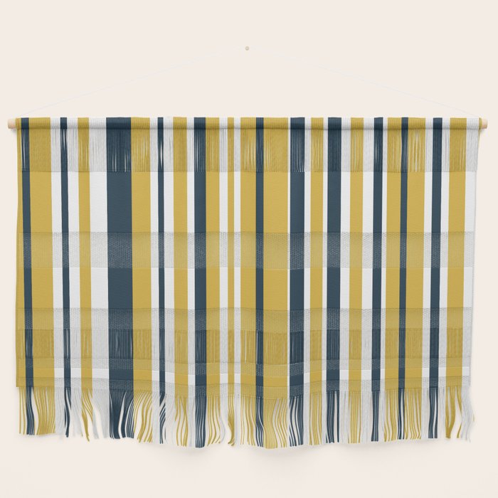 Vertical Stripes in Navy Blue, Mustard Yellow, and White Wall Hanging Gallery Image 1