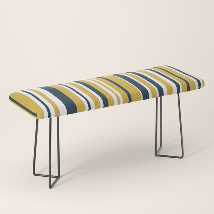 Vertical Stripes in Navy Blue, Mustard Yellow, and White Bench Gallery Image 1
