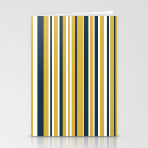 Vertical Stripes in Navy Blue, Mustard Yellow, and White Stationery Card Gallery Image 2
