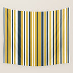 Vertical Stripes in Navy Blue, Mustard Yellow, and White Wall Tapestry Gallery Image 4