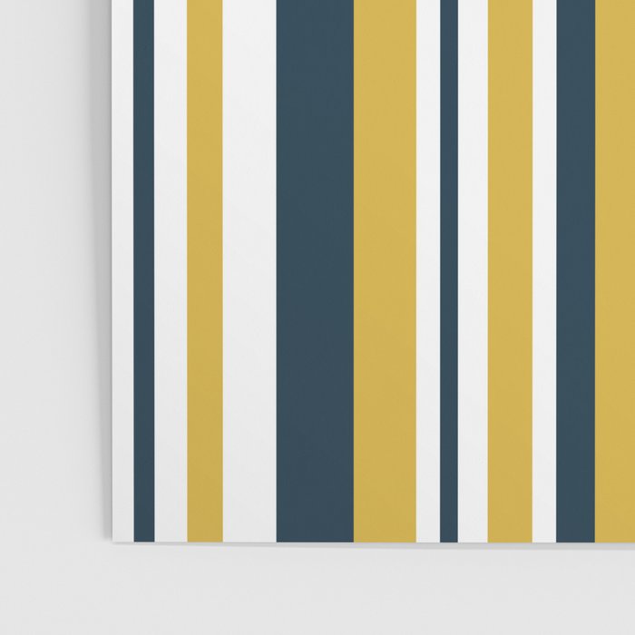 Vertical Stripes in Navy Blue, Mustard Yellow, and White Poster Gallery Image 3