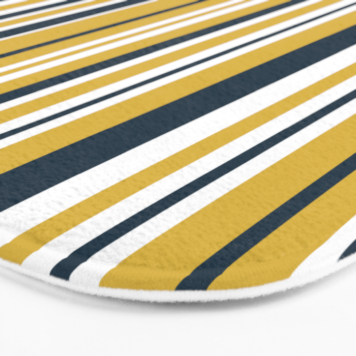 Vertical Stripes in Navy Blue, Mustard Yellow, and White Bath Mat Gallery Image 3