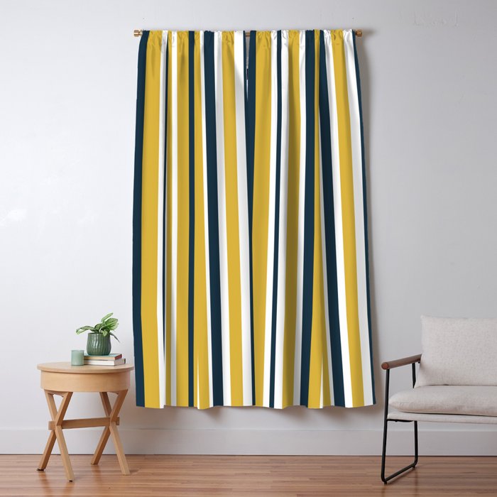 Vertical Stripes in Navy Blue, Mustard Yellow, and White Window Curtain Gallery Image 5