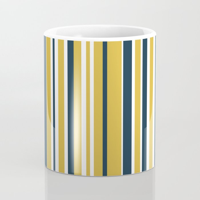 Vertical Stripes in Navy Blue, Mustard Yellow, and White Coffee Mug Gallery Image 4