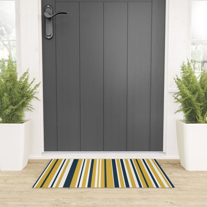 Vertical Stripes in Navy Blue, Mustard Yellow, and White Welcome Mat Gallery Image 3