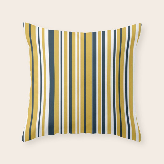 Vertical Stripes in Navy Blue, Mustard Yellow, and White Throw Pillow Gallery Image 6