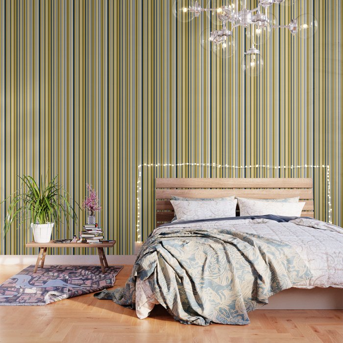Vertical Stripes in Navy Blue, Mustard Yellow, and White Wallpaper Gallery Image 3