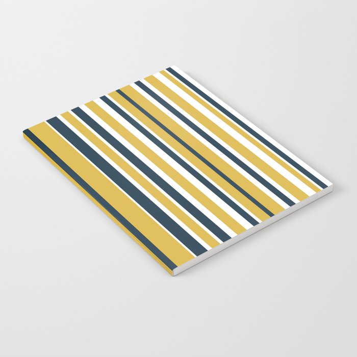 Vertical Stripes in Navy Blue, Mustard Yellow, and White Notebook Gallery Image 1