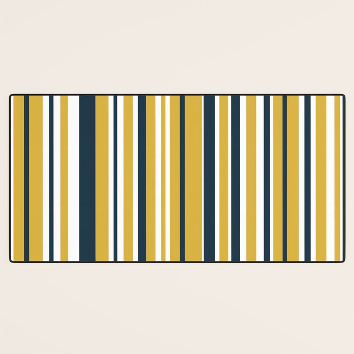 Vertical Stripes in Navy Blue, Mustard Yellow, and White Desk Mat Gallery Image 3