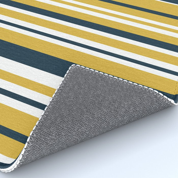 Vertical Stripes in Navy Blue, Mustard Yellow, and White Rug Gallery Image 4