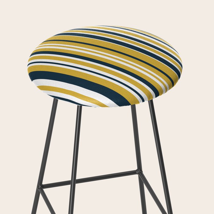 Vertical Stripes in Navy Blue, Mustard Yellow, and White Stool Gallery Image 2