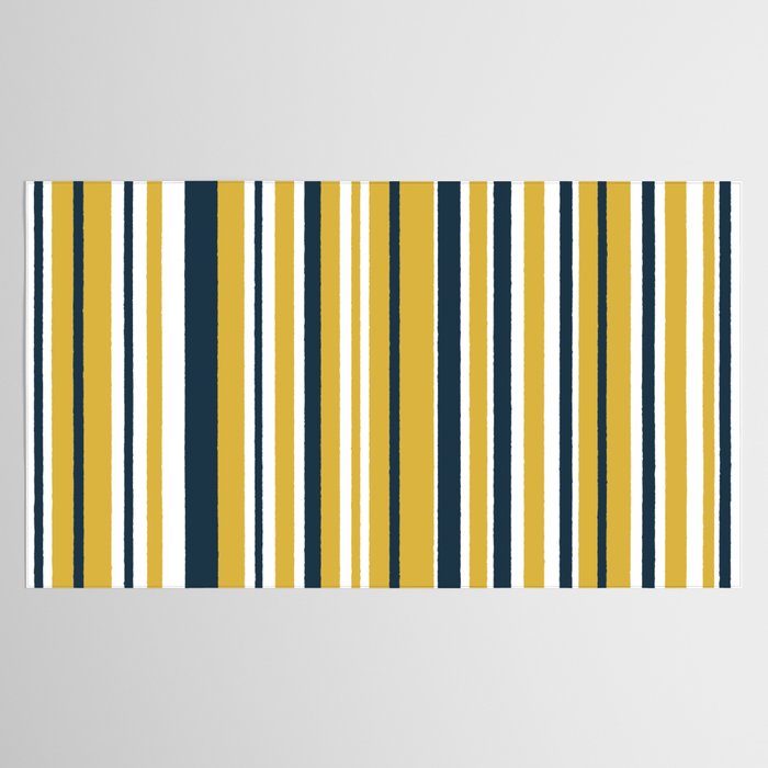 Vertical Stripes in Navy Blue, Mustard Yellow, and White Tablecloth Gallery Image 2