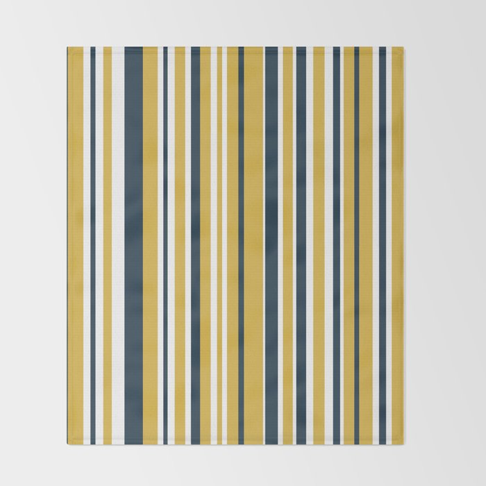 Vertical Stripes in Navy Blue, Mustard Yellow, and White Throw Blanket Gallery Image 2