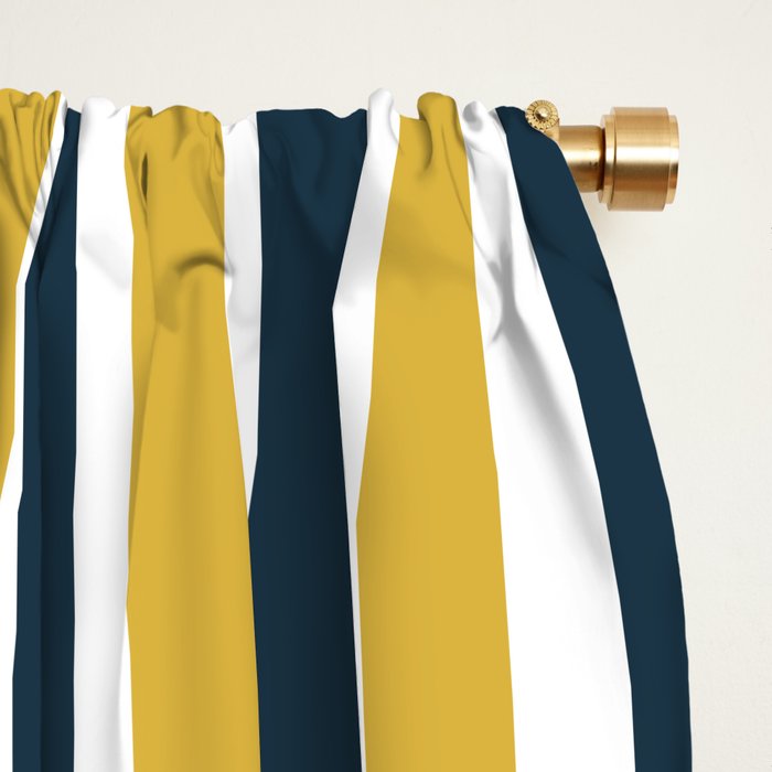 Vertical Stripes in Navy Blue, Mustard Yellow, and White Window Curtain Gallery Image 2