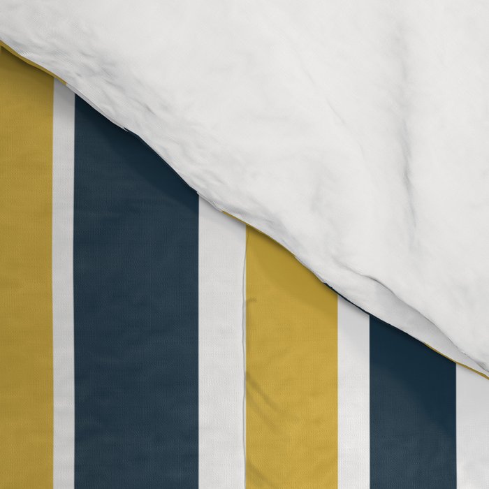 Vertical Stripes in Navy Blue, Mustard Yellow, and White Comforter Gallery Image 4