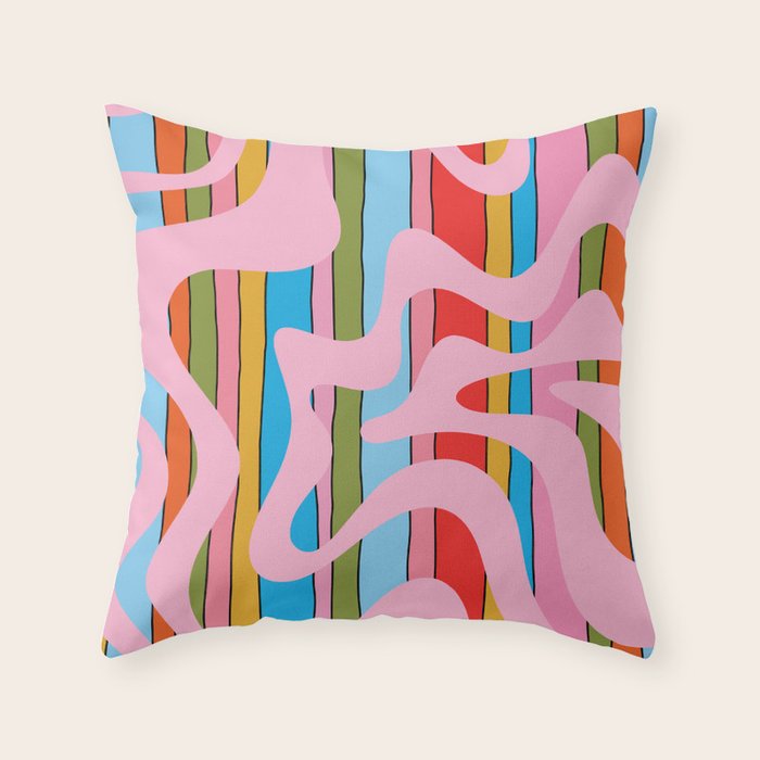 Stripey Swirl Colorful Pop Pattern with Pink  Throw Pillow Gallery Image 6