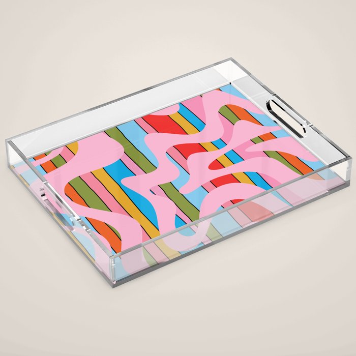 Stripey Swirl Colorful Pop Pattern with Pink  Acrylic Tray Gallery Image 1