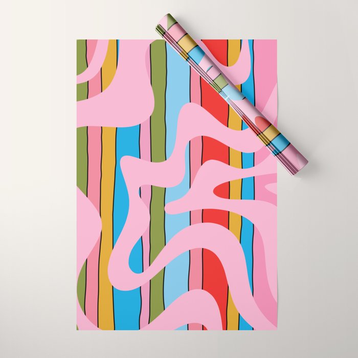 Stripey Swirl Colorful Pop Pattern with Pink  Wrapping Paper Gallery Image 1