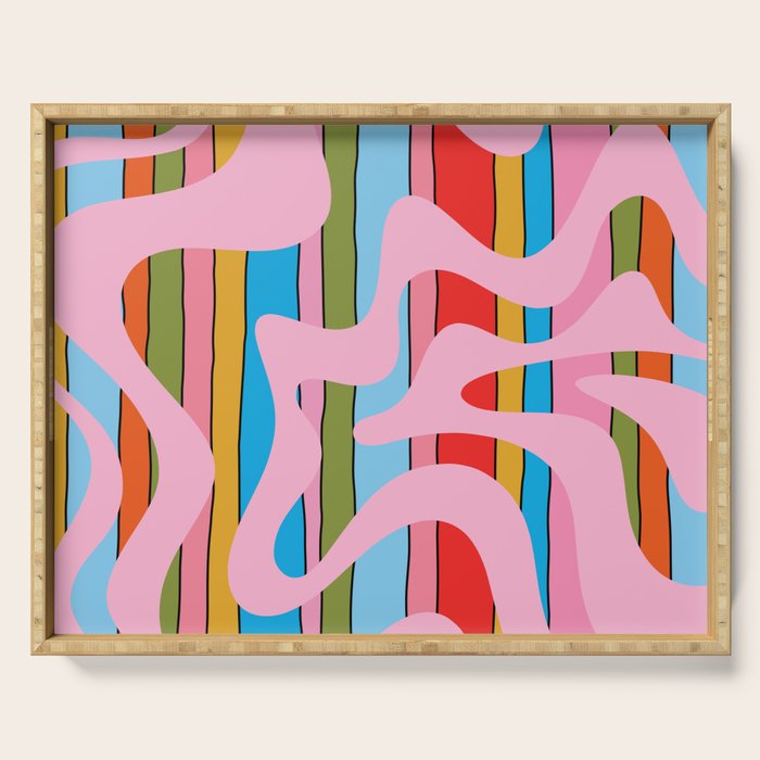 Stripey Swirl Colorful Pop Pattern with Pink  Serving Tray Gallery Image 1