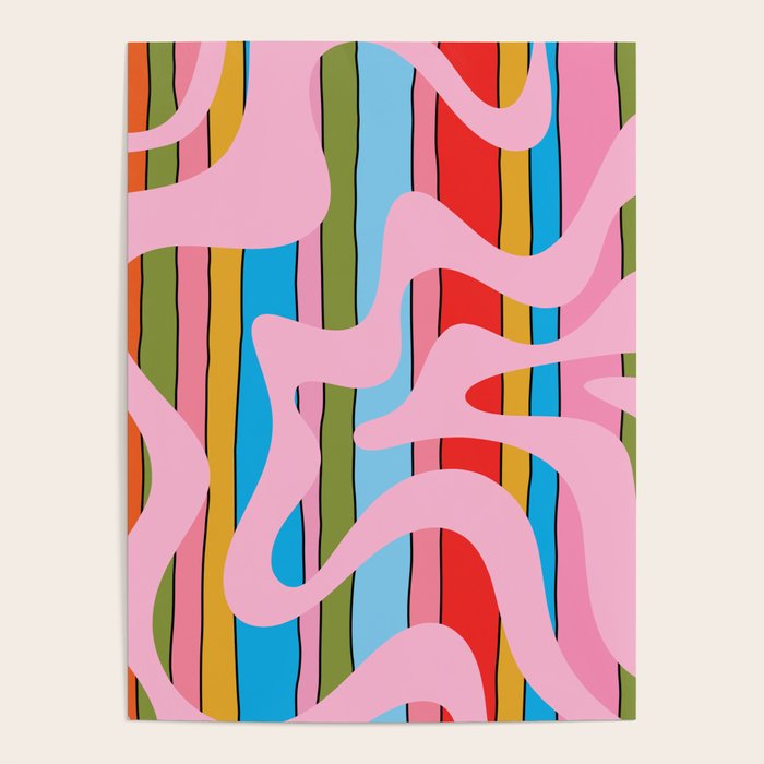 Stripey Swirl Colorful Pop Pattern with Pink  Poster Gallery Image 1