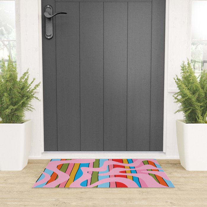 Stripey Swirl Colorful Pop Pattern with Pink  Welcome Mat Gallery Image 3