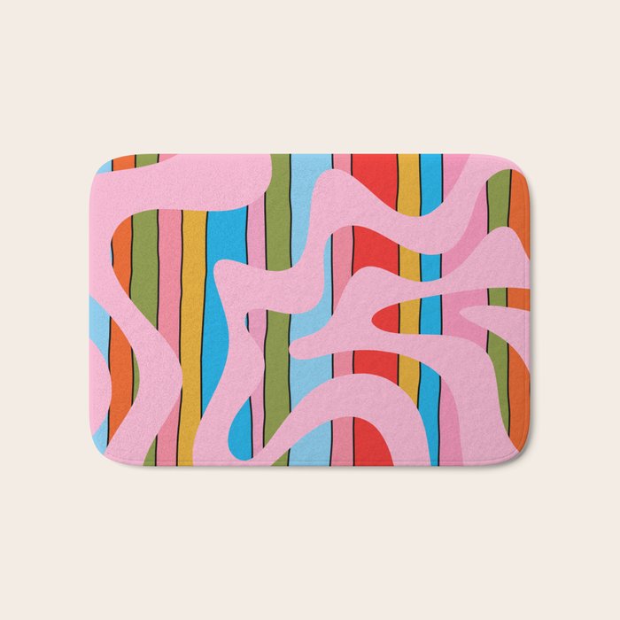 Stripey Swirl Colorful Pop Pattern with Pink  Bath Mat Gallery Image 1